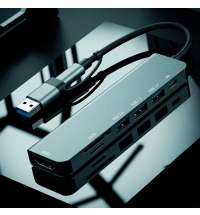 USB-хаб STEM 7 в 1, серый, алюминий