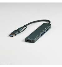 USB-хаб STEM 7 в 1, серый, алюминий