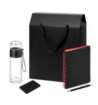 Подарочный набор Велком Пак Спарк (Welcome Pack Spark), черный/красный (бутылка, ежедневник, ручка, ЗУ, коробка-пакет)