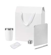 Подарочный набор Велком Пак Премиум (Welcome Pack Premium), серебряный (термокружка, колонка, ежедневник, ручка, ЗУ, коробка-пакет)