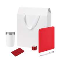 Подарочный набор Велком Пак Премиум (Welcome Pack Premium), красный (термокружка, колонка, ежедневник, ручка, ЗУ, коробка-пакет)