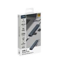 USB Type-C хаб 7-в-1, HDMI, Power Delivery, 2xUSB 3.0, RJ45, microSD/SD