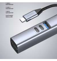 USB-хаб 7 в 1 USB-C - USB-A3.0 + 2хUSB-C + USB-C PD100Вт + HDMI + SD + microSD