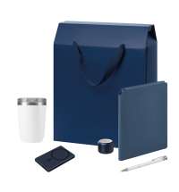 Подарочный набор Велком Пак Премиум (Welcome Pack Premium), синий (термокружка, колонка, ежедневник, ручка, ЗУ, коробка-пакет)