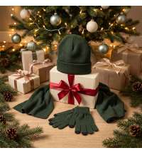 Набор подарочный Green Christmas: шапка, варежки, перчатки в коробке