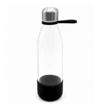 Бутылка стеклянная с манжетой и держателем Glassy, чёрная