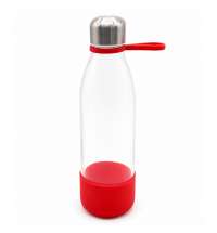 Бутылка стеклянная с манжетой и держателем Glassy, красная
