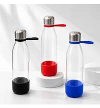 Бутылка стеклянная с манжетой и держателем Glassy, красная