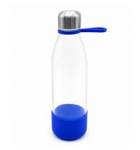 Бутылка стеклянная с манжетой и держателем Glassy, синяя