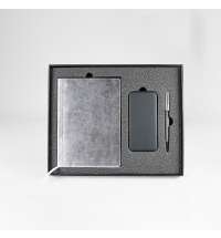 Набор подарочный   SILVER: бизнес-блокнот,  ручка  и power bank в коробке с ложементом