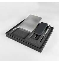 Набор подарочный   SILVER: бизнес-блокнот,  ручка  и power bank в коробке с ложементом