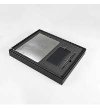 Набор подарочный   SILVER: бизнес-блокнот,  ручка  и power bank в коробке с ложементом